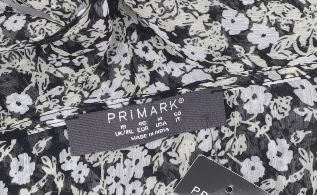 Primark Women’s Black Floral Chiffon Ruffle Blouse Size 18