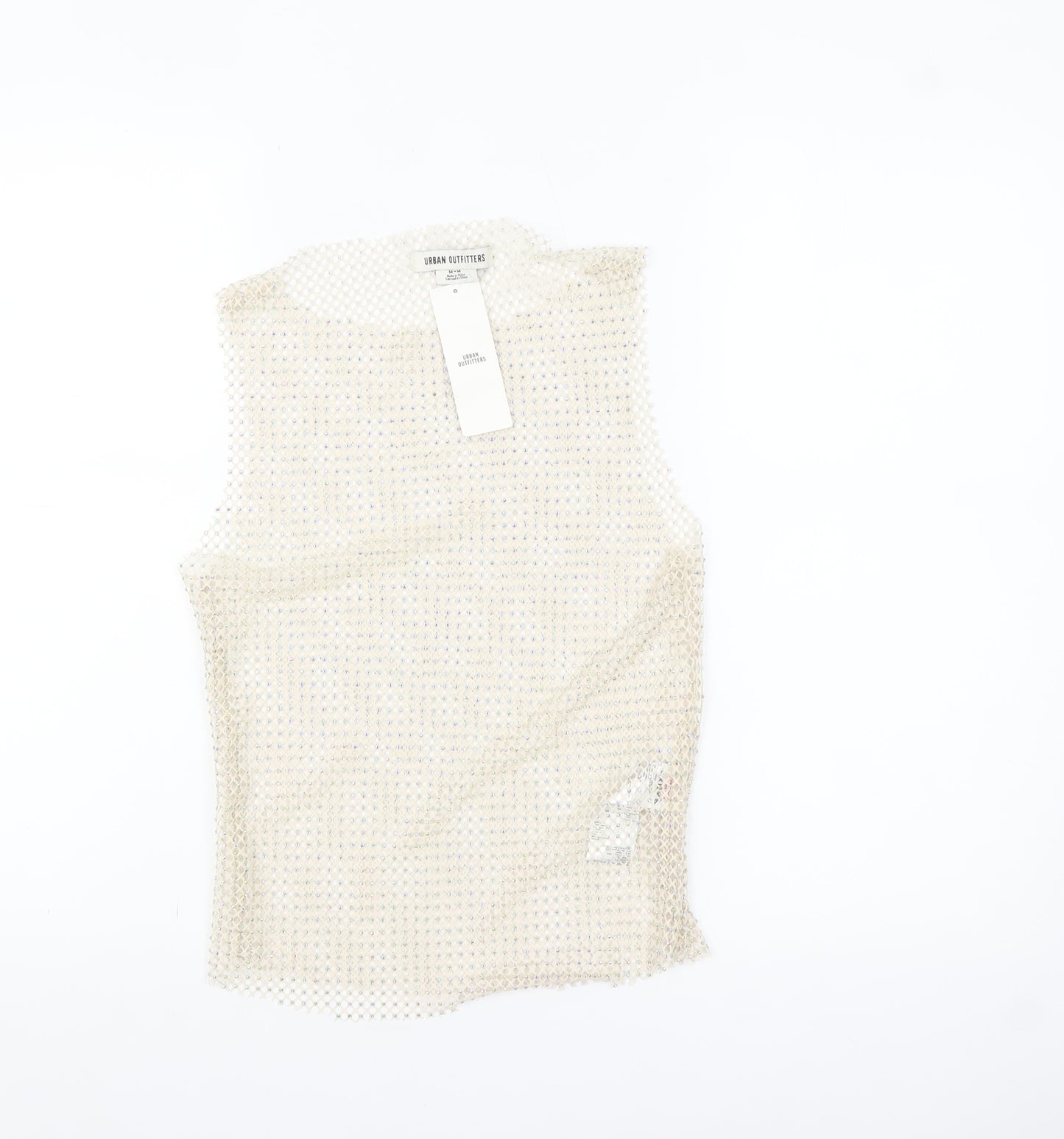 Urban Outfitters Women Beige Mesh Beaded Camisole Tank Top M