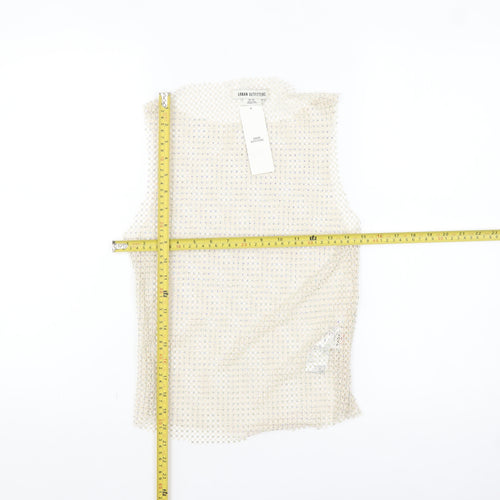 Urban Outfitters Women Beige Mesh Beaded Camisole Tank Top M
