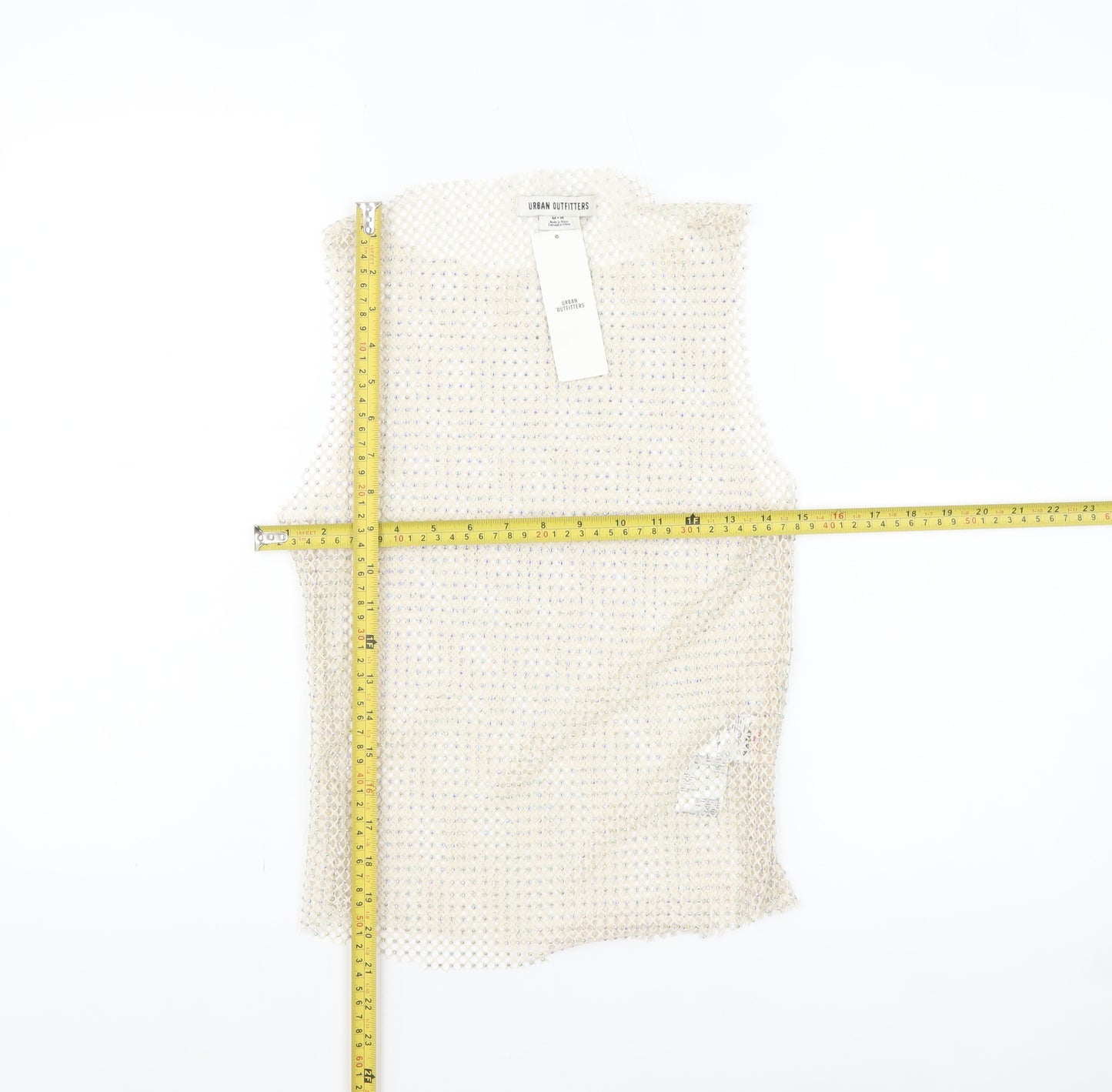Urban Outfitters Women Beige Mesh Beaded Camisole Tank Top M