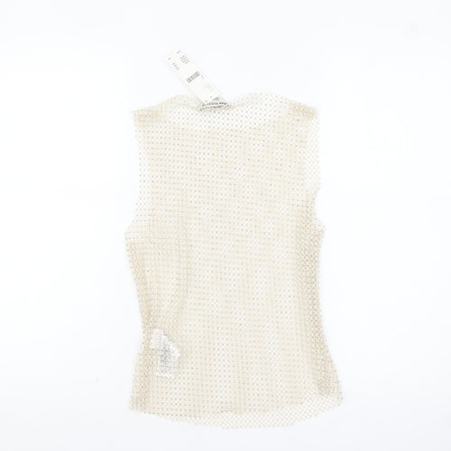 Urban Outfitters Women Beige Mesh Beaded Camisole Tank Top M