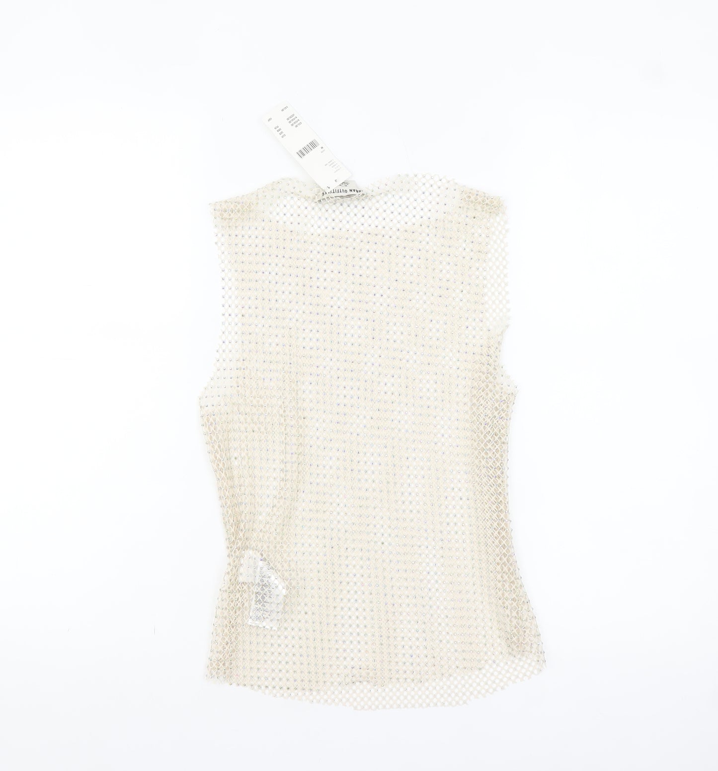 Urban Outfitters Women Beige Mesh Beaded Camisole Tank Top M