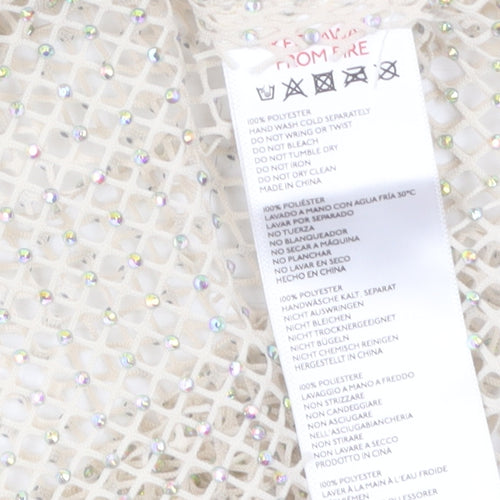 Urban Outfitters Women Beige Mesh Beaded Camisole Tank Top M