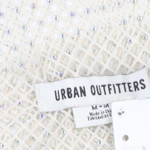Urban Outfitters Women Beige Mesh Beaded Camisole Tank Top M
