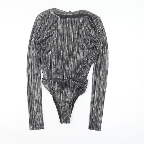 PrettyLittleThing Women Silver Metallic Long Sleeve Bodysuit Size 6