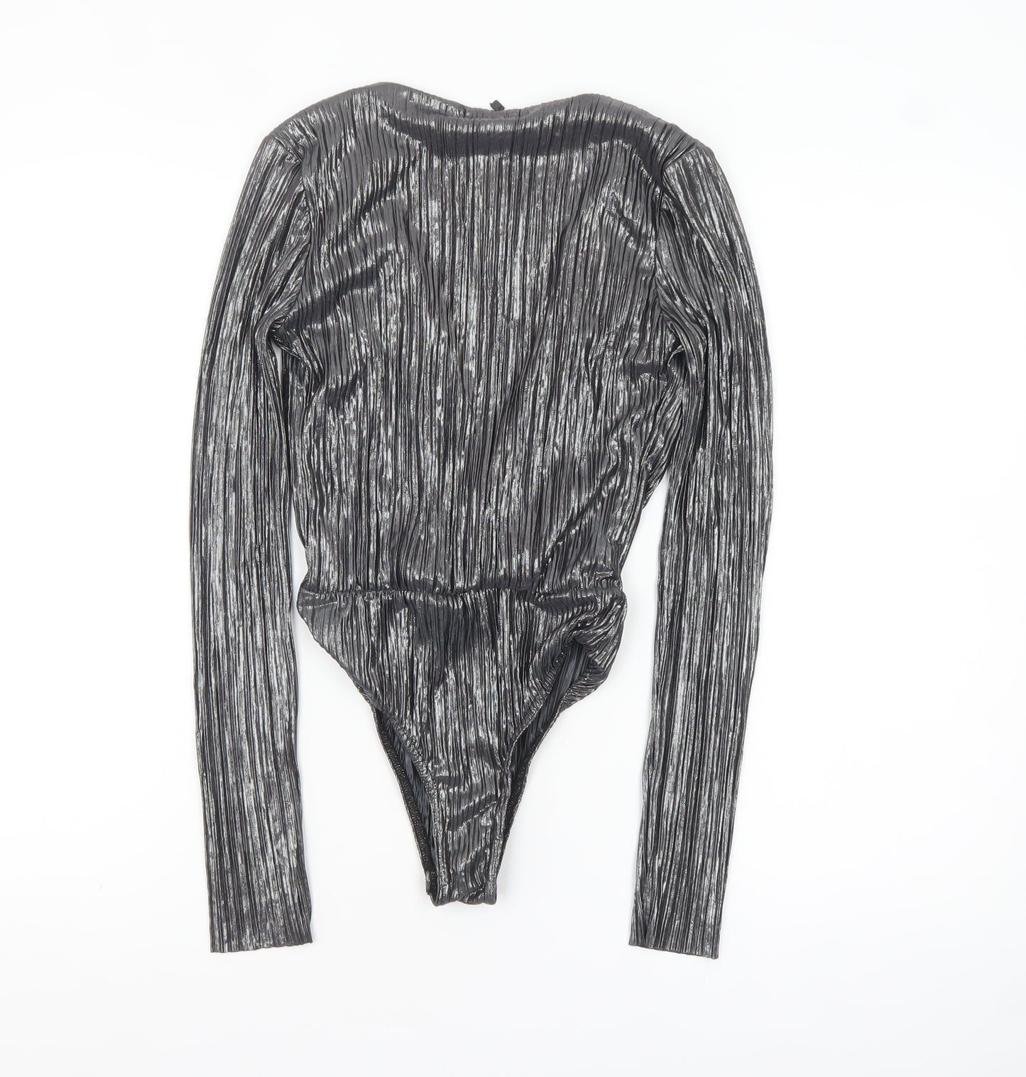 PrettyLittleThing Women Silver Metallic Long Sleeve Bodysuit Size 6