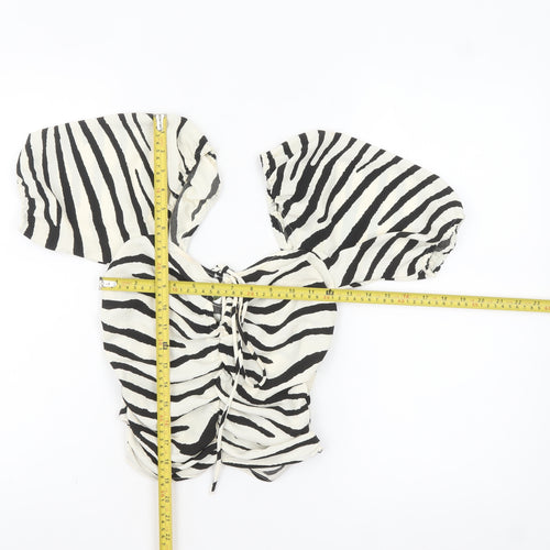 H&M Women’s Black & White Zebra Print Cropped Puff Sleeve Blouse XS