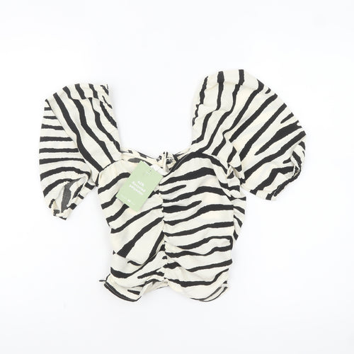 H&M Women’s Black & White Zebra Print Cropped Puff Sleeve Blouse XS