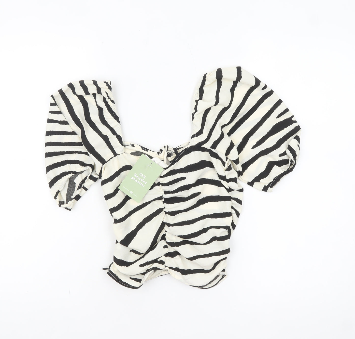 H&M Women’s Black & White Zebra Print Cropped Puff Sleeve Blouse XS