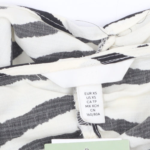 H&M Women’s Black & White Zebra Print Cropped Puff Sleeve Blouse XS