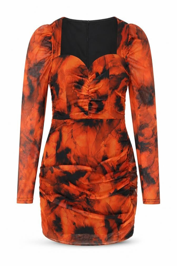 Boohoo Women’s Orange Mesh Tie Dye Bodycon Dress Size 10 Party Cocktail