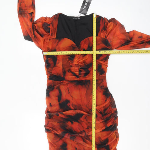 Boohoo Women’s Orange Mesh Tie Dye Bodycon Dress Size 10 Party Cocktail