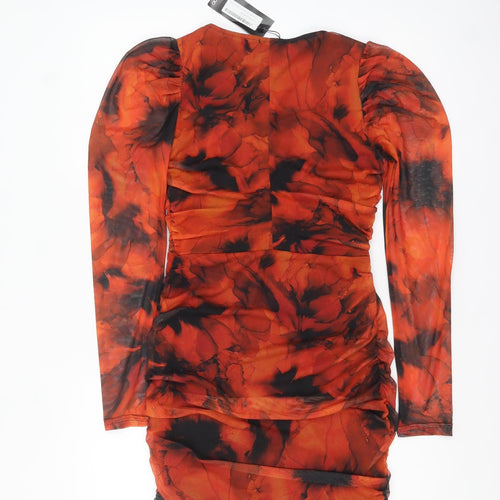 Boohoo Women’s Orange Mesh Tie Dye Bodycon Dress Size 10 Party Cocktail