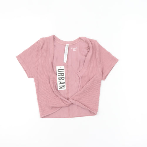 Urban Outfitters Women Pink Cropped Ribbed V-Neck T-Shirt XS