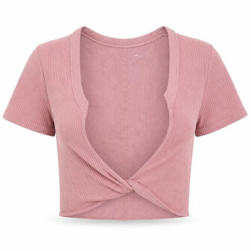 Urban Outfitters Women Pink Cropped Ribbed V-Neck T-Shirt XS