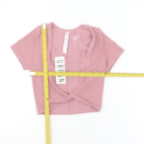 Urban Outfitters Women Pink Cropped Ribbed V-Neck T-Shirt XS