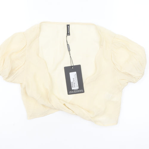 PrettyLittleThing Women's Beige Cropped Puff Sleeve Blouse Size S