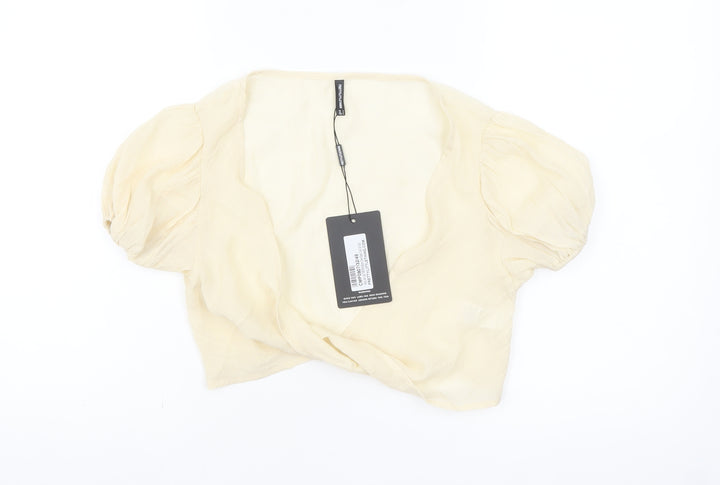 PrettyLittleThing Women's Beige Cropped Puff Sleeve Blouse Size S