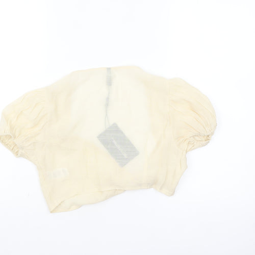 PrettyLittleThing Women's Beige Cropped Puff Sleeve Blouse Size S