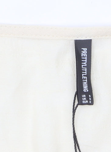 PrettyLittleThing Women's Beige Cropped Puff Sleeve Blouse Size S
