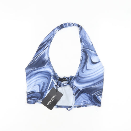 PrettyLittleThing Womens Blue Marble Halter Cropped Tank Top Size 10