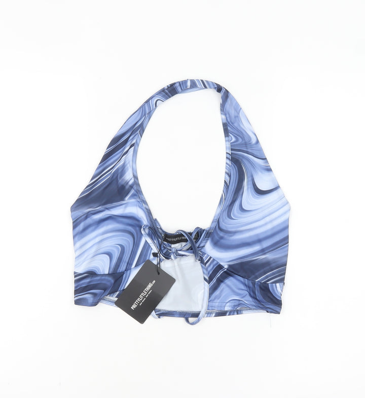 PrettyLittleThing Womens Blue Marble Halter Cropped Tank Top Size 10
