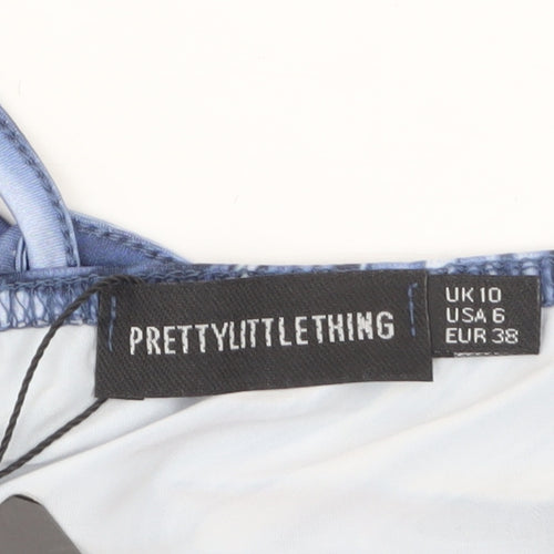 PrettyLittleThing Womens Blue Marble Halter Cropped Tank Top Size 10