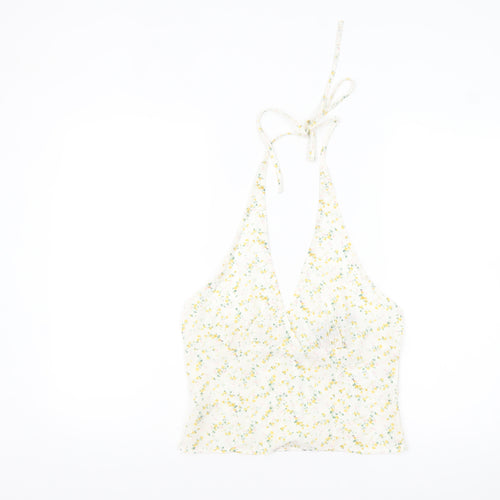 PrettyLittleThing Women's White Floral Halter Camisole Top UK 10