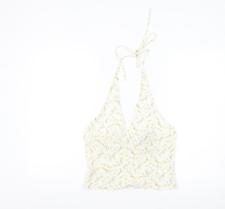 PrettyLittleThing Women's White Floral Halter Camisole Top UK 10