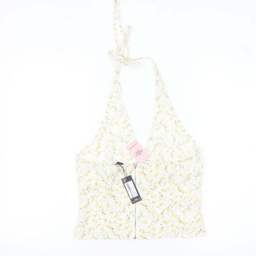 PrettyLittleThing Women's White Floral Halter Camisole Top UK 10