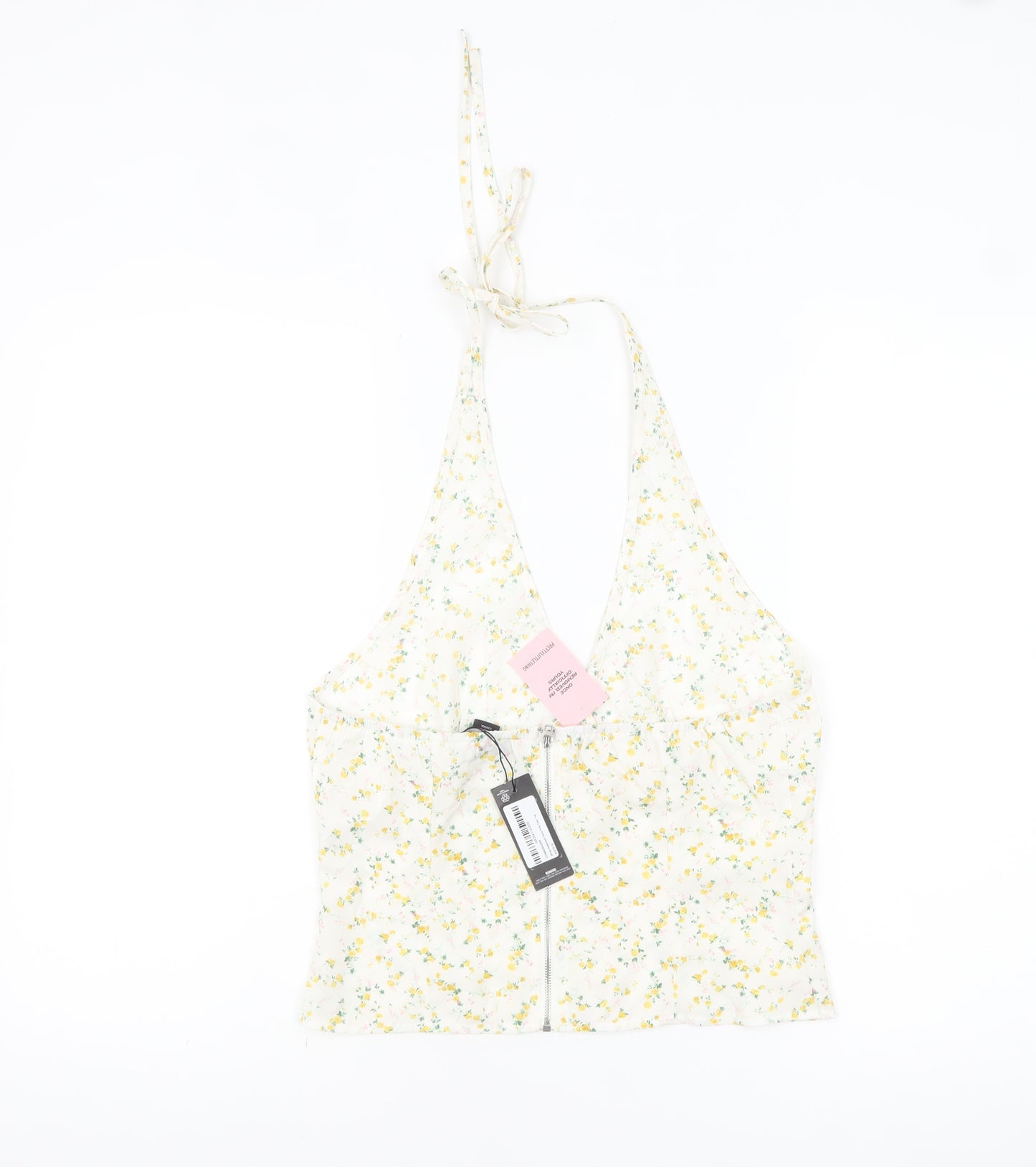 PrettyLittleThing Women's White Floral Halter Camisole Top UK 10