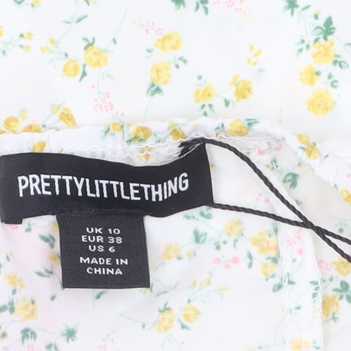 PrettyLittleThing Women's White Floral Halter Camisole Top UK 10