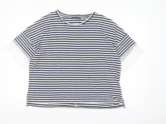 Marks and Spencer Women’s Navy White Striped Lace Sleeve Cotton T-Shirt Size 20