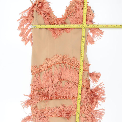 Motel Women Beige Fringe Bodycon Party Dress Size 6