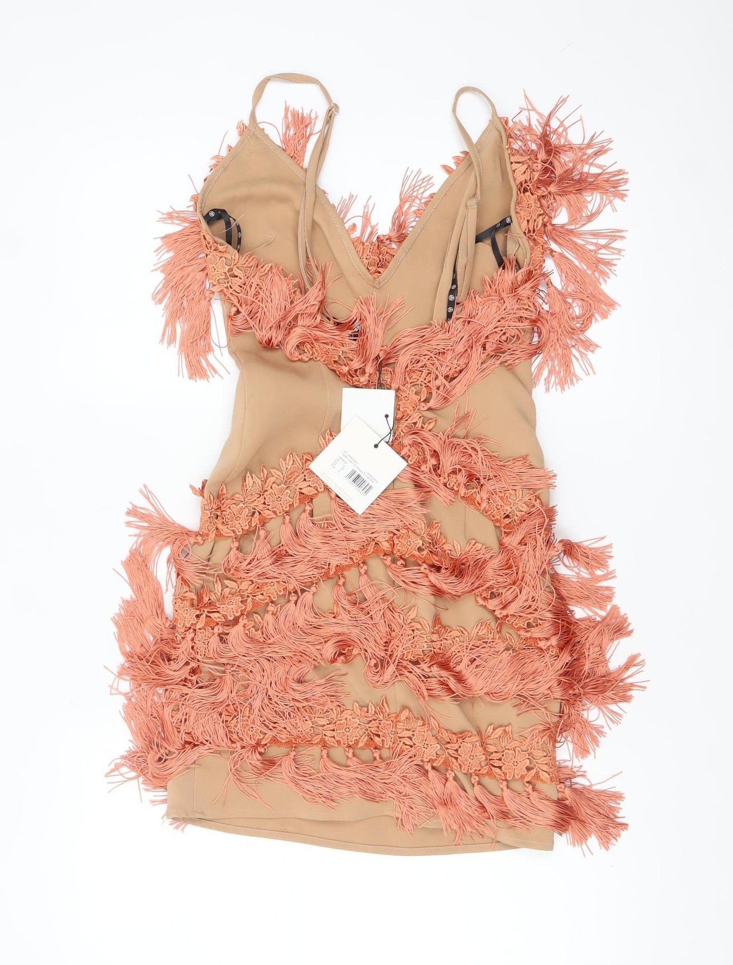 Motel Women Beige Fringe Bodycon Party Dress Size 6