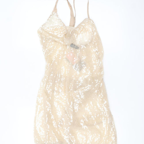 PrettyLittleThing Women's Beige Sequin Bodycon Mini Dress Size 16