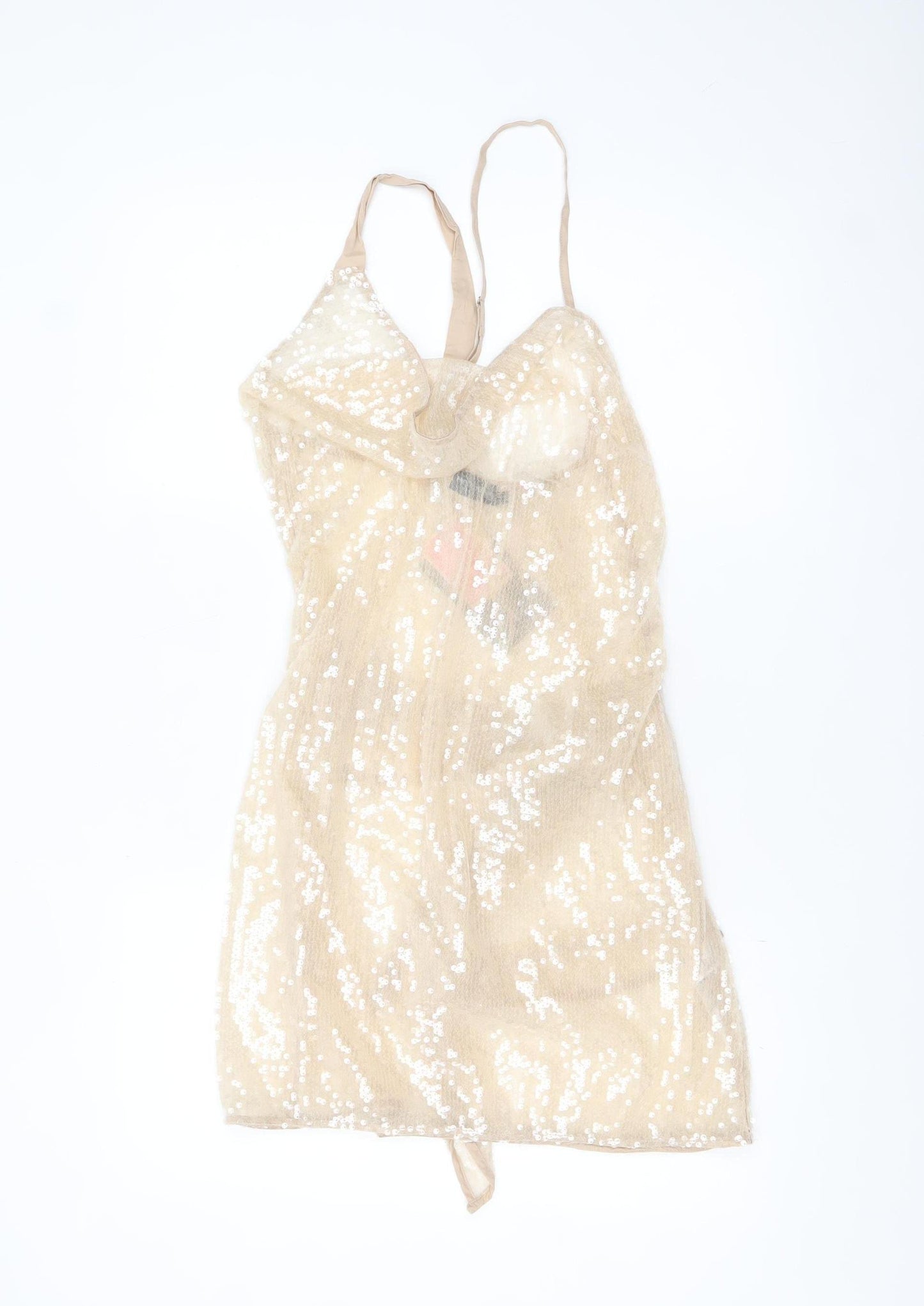 PrettyLittleThing Women's Beige Sequin Bodycon Mini Dress Size 16