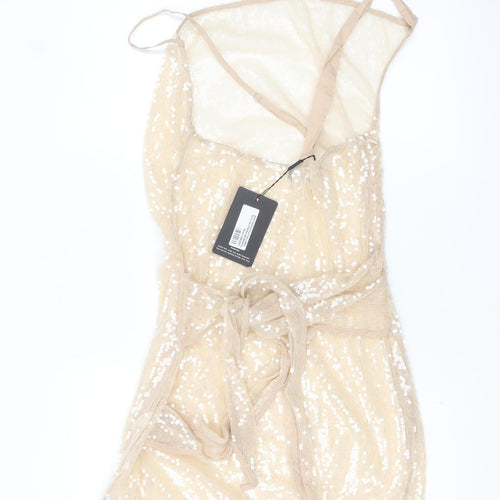 PrettyLittleThing Women's Beige Sequin Bodycon Mini Dress Size 16