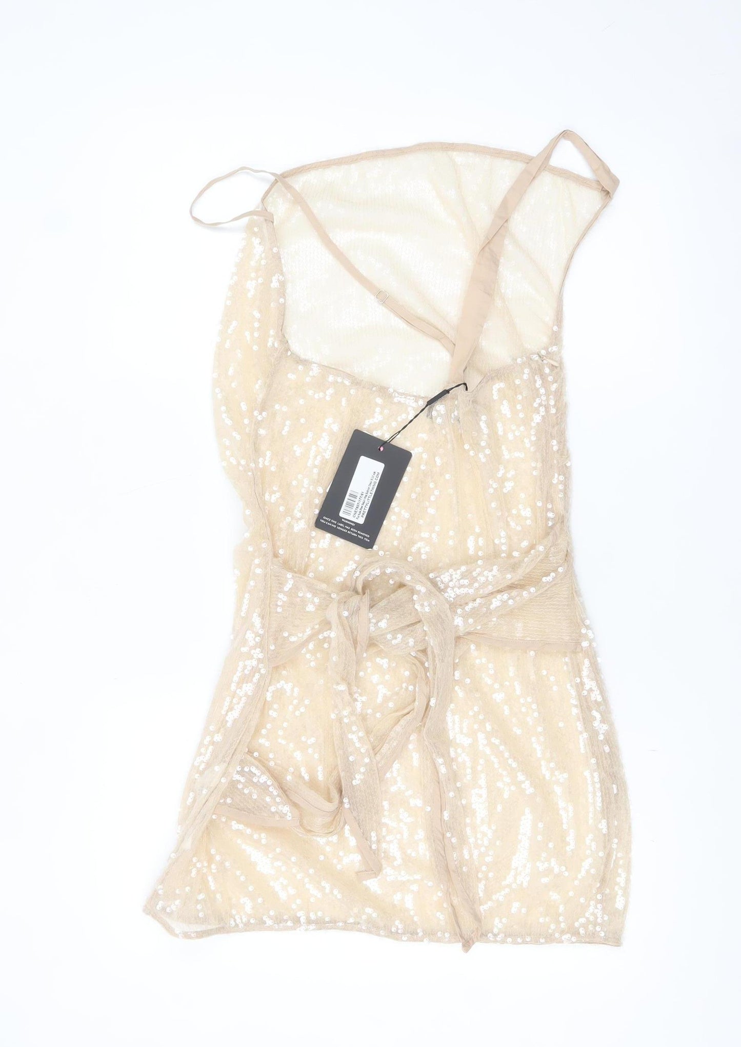 PrettyLittleThing Women's Beige Sequin Bodycon Mini Dress Size 16
