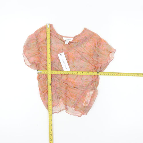Topshop Petite Women’s Pink Floral Mesh Ruffle Blouse UK S
