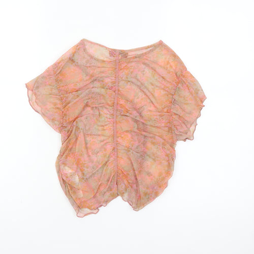 Topshop Petite Women’s Pink Floral Mesh Ruffle Blouse UK S