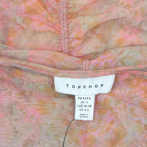 Topshop Petite Women’s Pink Floral Mesh Ruffle Blouse UK S