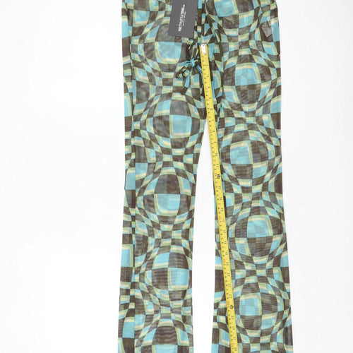 PrettyLittleThing Womens Multicoloured Geometric Flared Mesh Trousers UK 8