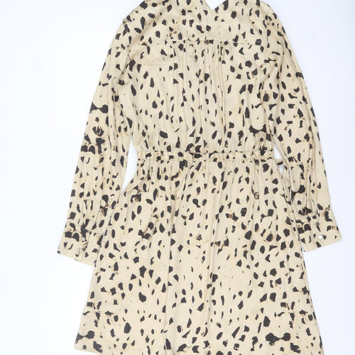H&M Women Beige Animal Print V-Neck Shirt Dress Size 10