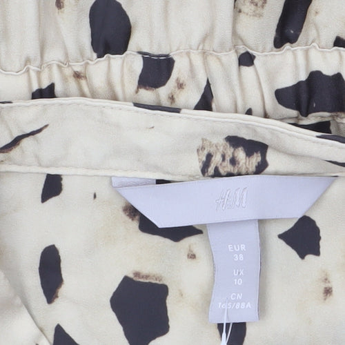 H&M Women Beige Animal Print V-Neck Shirt Dress Size 10