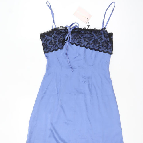 Missguided Women's Blue Lace Satin Slip Dress UK 10