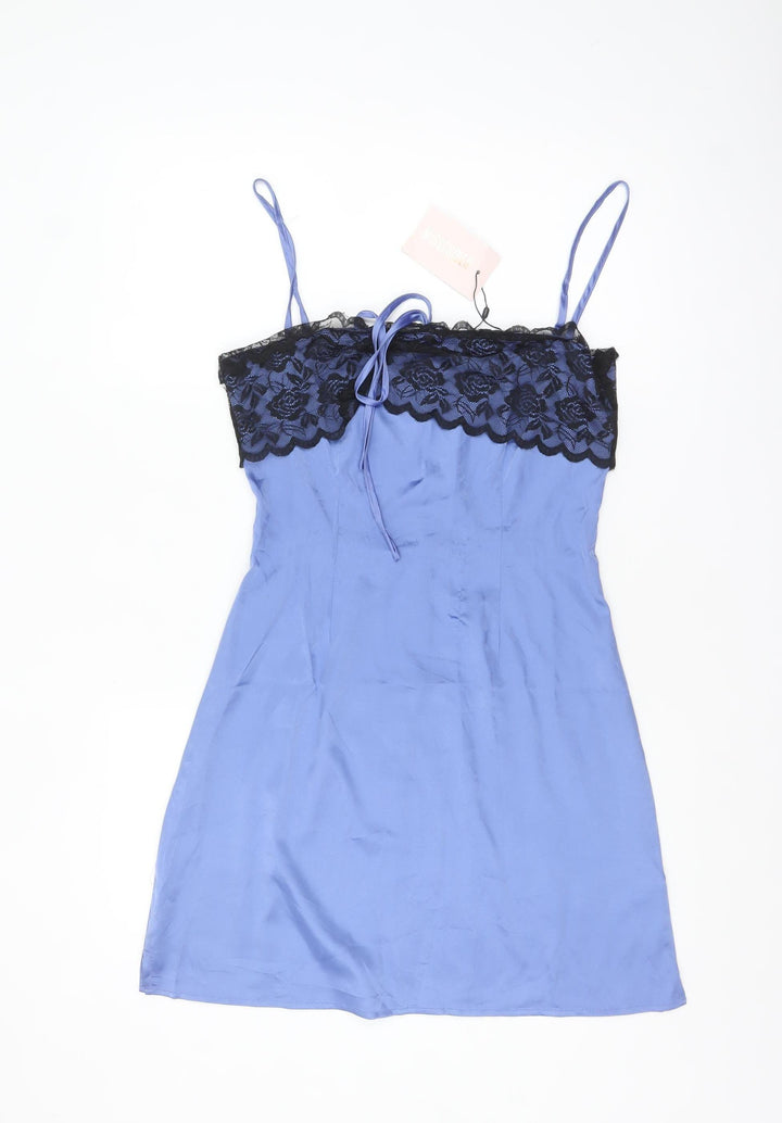 Missguided Women's Blue Lace Satin Slip Dress UK 10