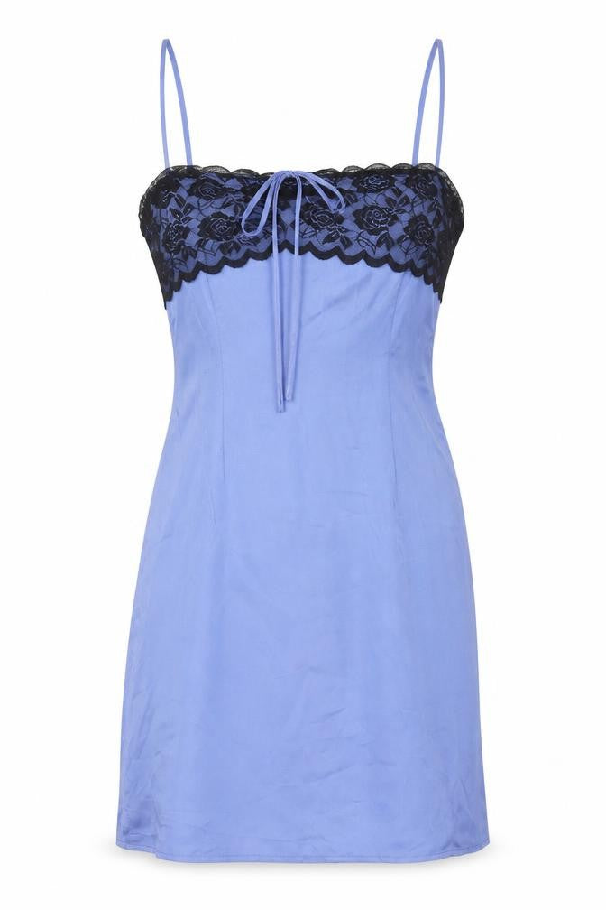 Missguided Women's Blue Lace Satin Slip Dress UK 10