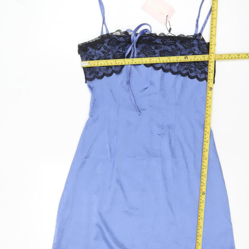 Missguided Women's Blue Lace Satin Slip Dress UK 10