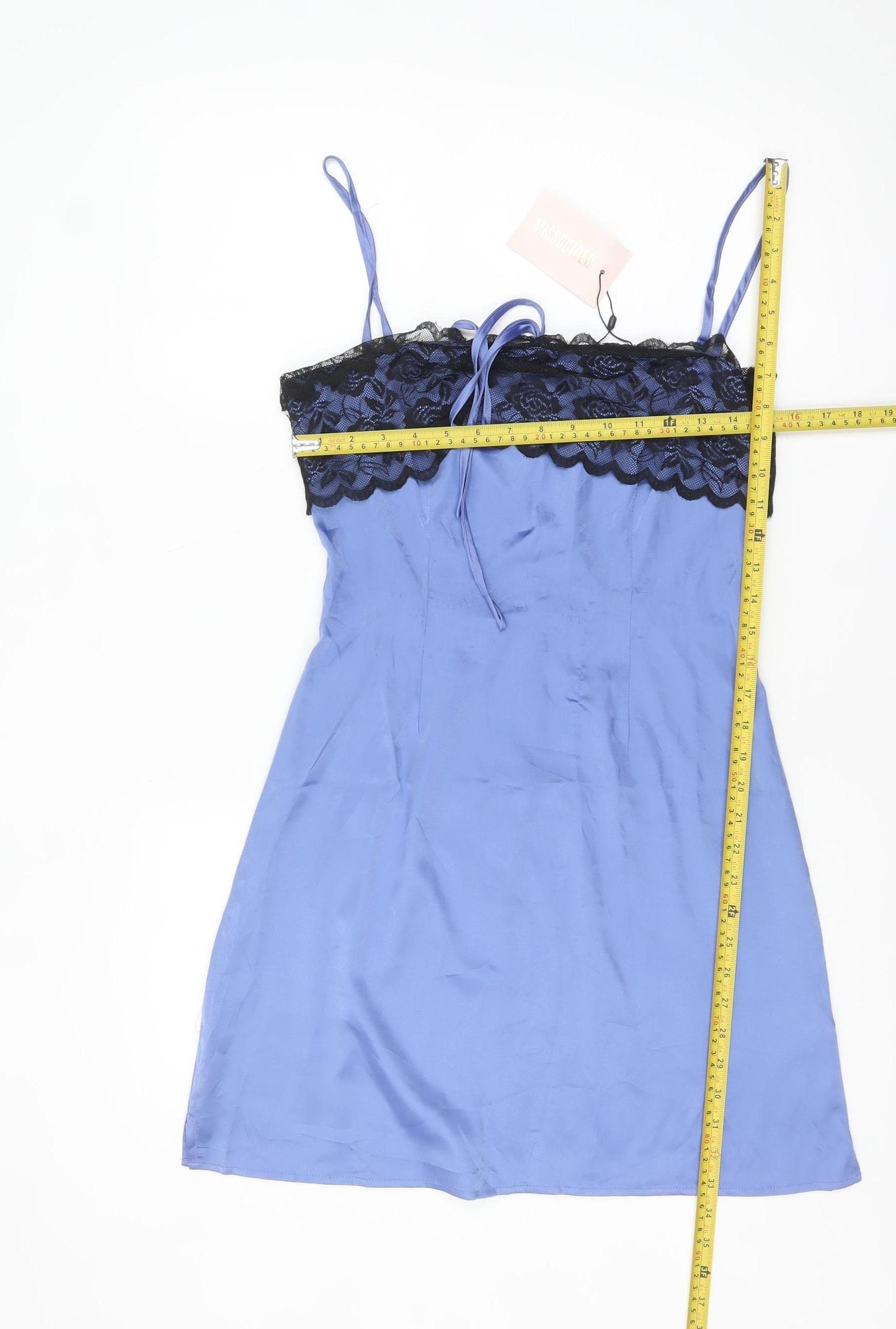Missguided Women's Blue Lace Satin Slip Dress UK 10